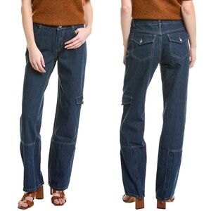 NEW Zara Dark Indigo Wash Slim Cargo Jeans Size US 2
